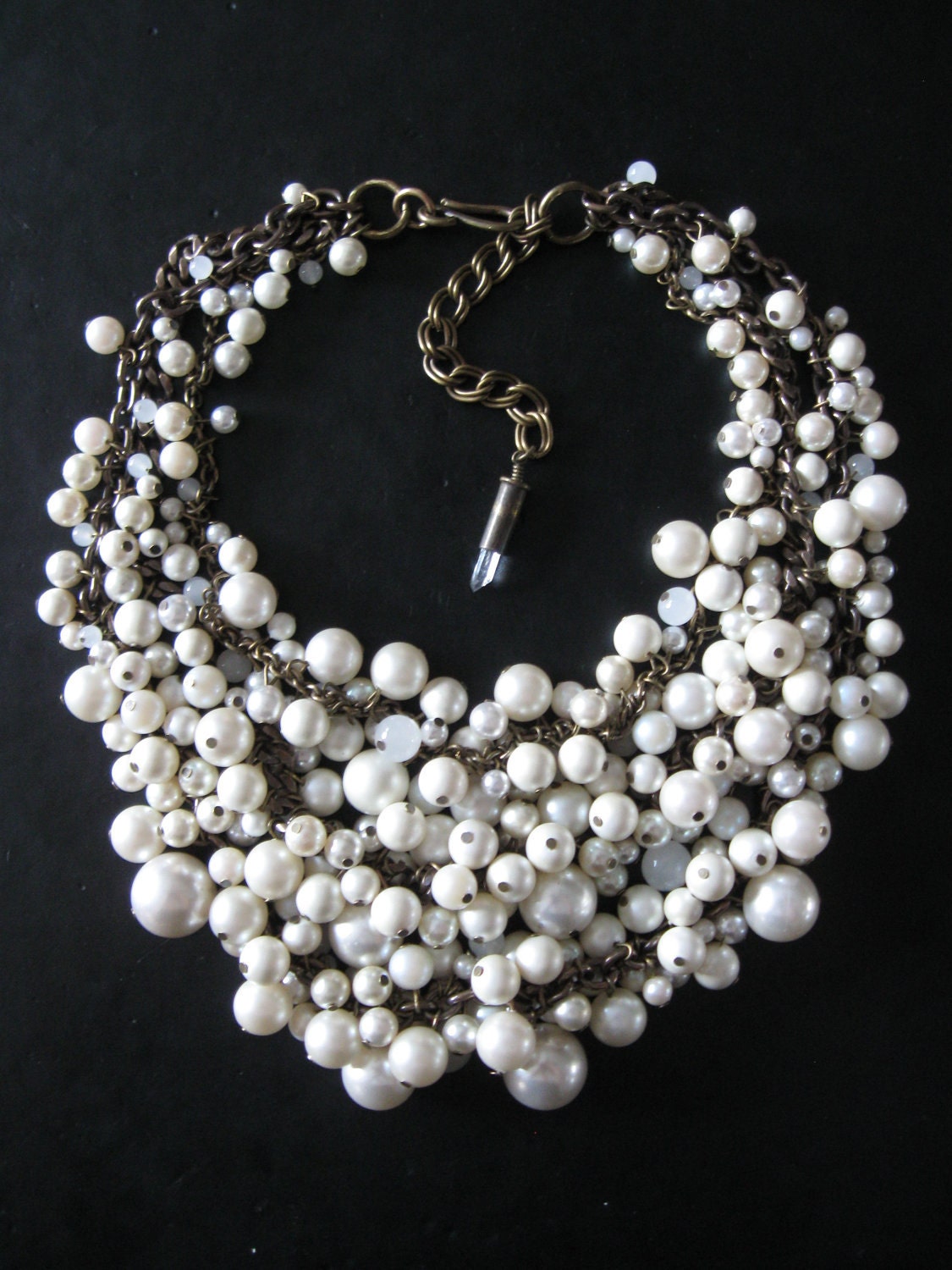 Recycled Pearl Bib Necklace - Mermaid Farts - Creamy White and Brass - Eco Friendly