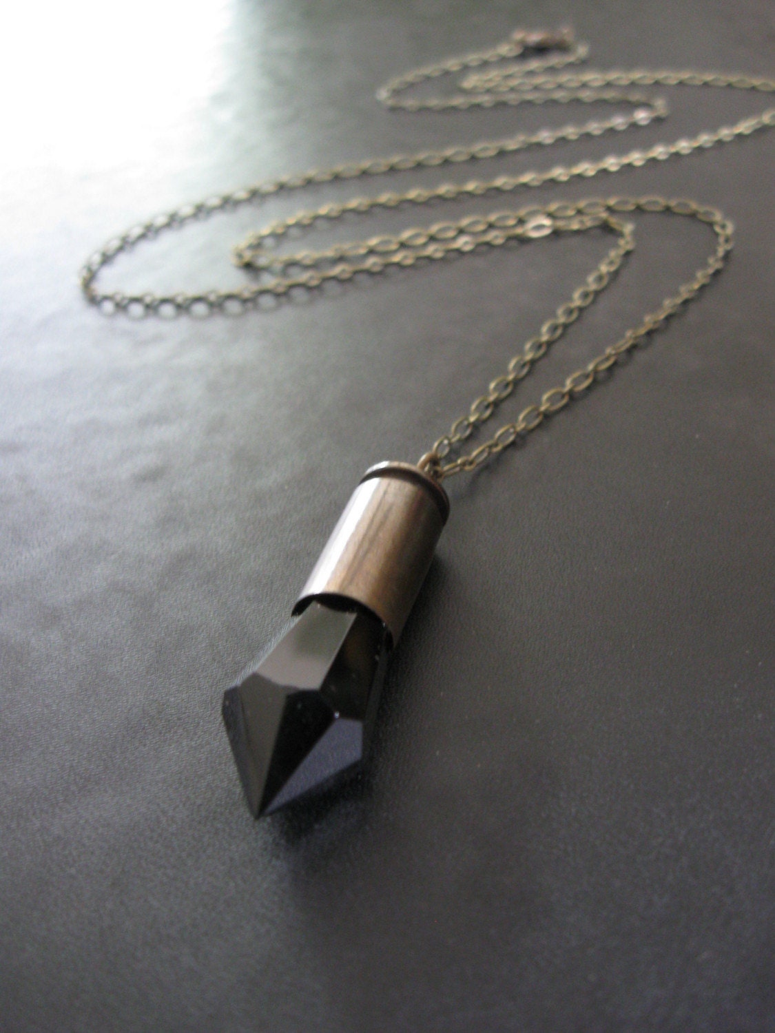 Memento Noir - Black Chandelier Crystal Bullet Long Necklace