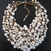 SALE - Mermaid Farts - Upcycled Pearl Bib Necklace - Cream Ecru and Brass - Eco Wedding