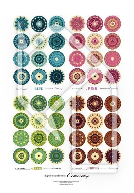 Kaleidoscope 1 Inch Round Digital Collage Print Sheet no142