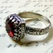 Vintage Goth Sterling Silver Floral Band Siam Red Swarovski Crystal Ring with Tiara Crown like bezel