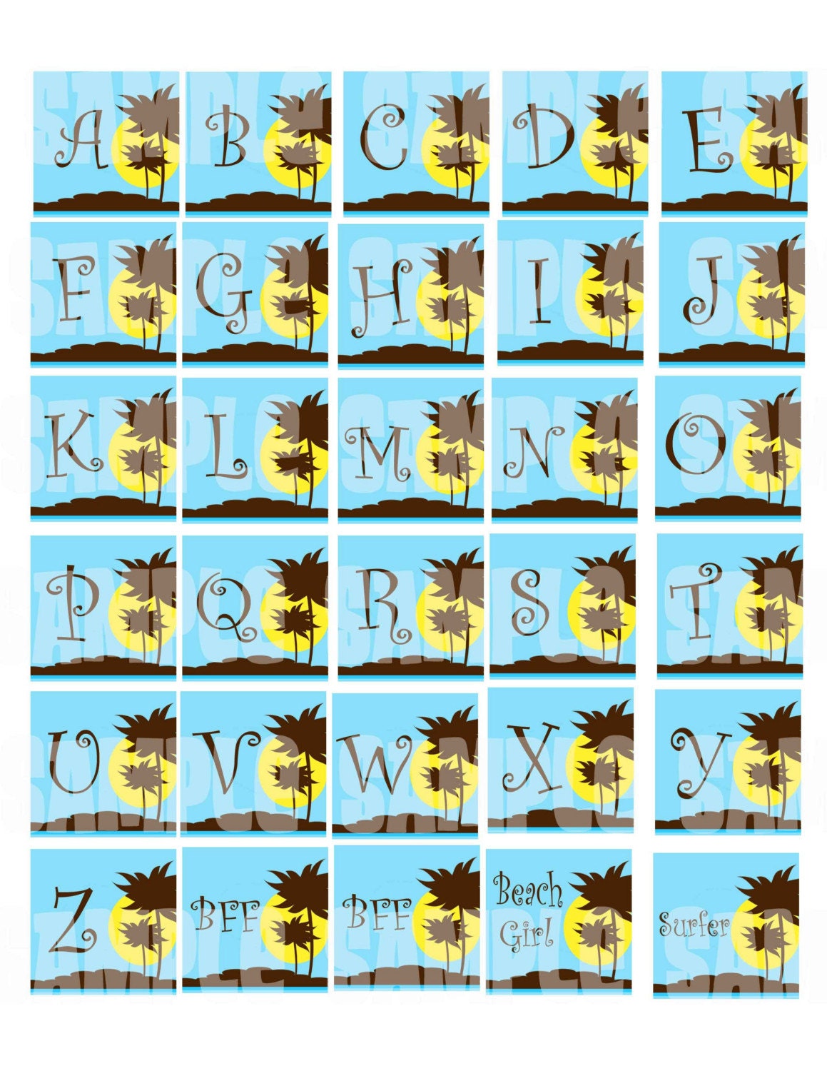 Surf ALpha Digital Collage Sheet 1.5 Tropical beach alphabet