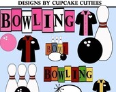 Bowling Fun Clip Art Collection Digital Clipart for Cards Invitations Party Supplies