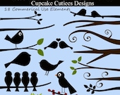 Birds n Branches  Digital Clipart and Papers Elements Commercial use for paper, digital , invites, and web design