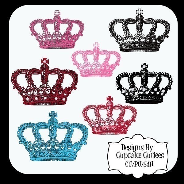 Crowns and Grunge Digital Clip art Royal Crowns Set of 7 Great for Cards, Stationary, scrapbooking, and Web Design