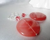 Diva Drops Earrings -lightweight -Rich Padparadscha Faceted Cube Swarovski Crystals with Dangling Padparadscha Discs