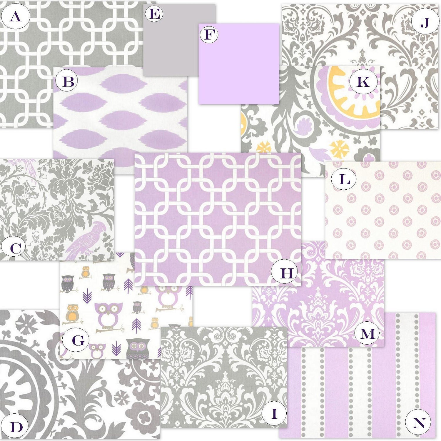 Purple and Gray Custom Crib Baby Bedding YOU DESIGN - Wisteria Blooms