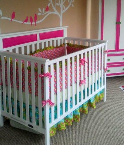 5 Pc. Crib Bedding Set YOU DESIGN - Bumper, Skirt, sheet, Quilt and Accent Pillow