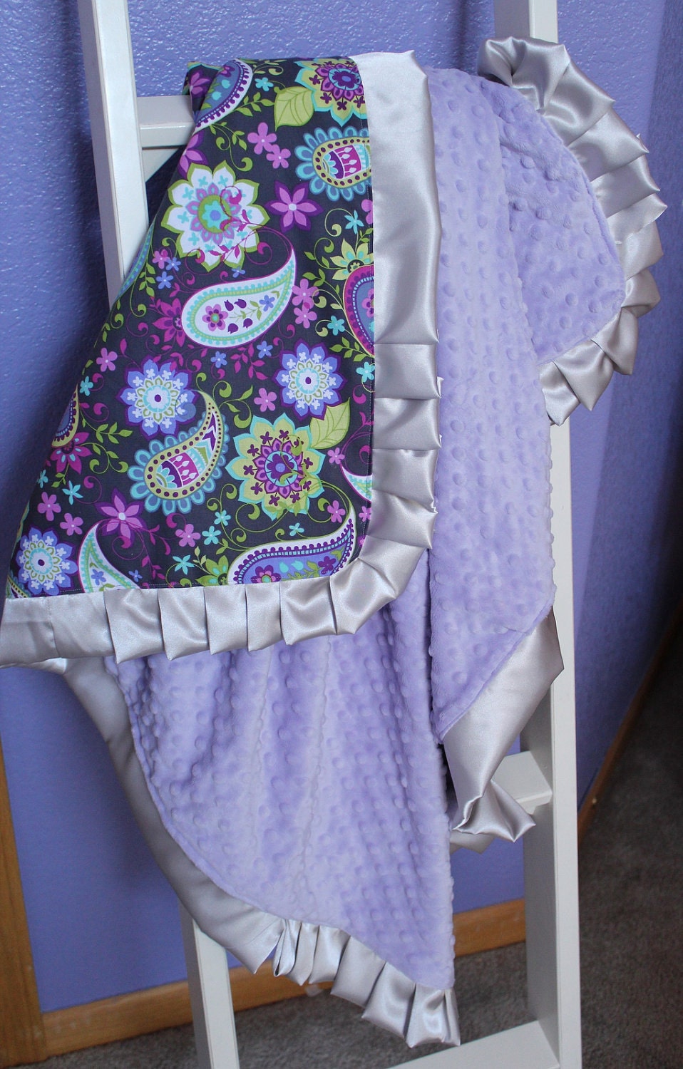 Large MINKY and SATIN BLANKET - 42 x 39-- Choose your fabrics - Custom Crib Bedding