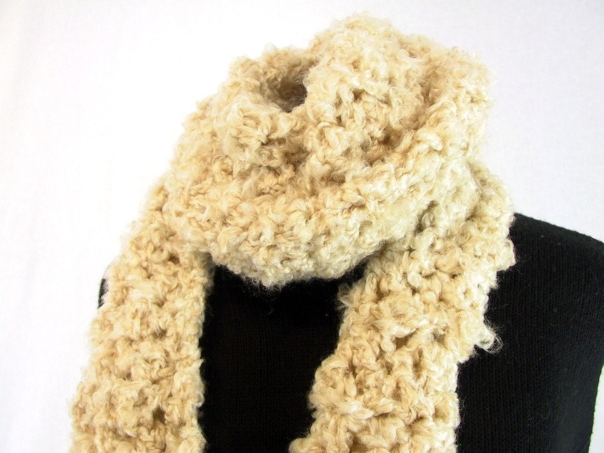 Handmade Etsy Fringed Natural Nougat Scarf - Wild and Wooly Scard