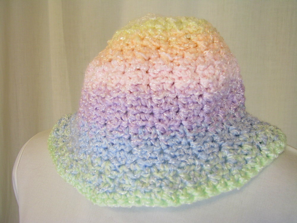 Crochet Hat - Fairy Kei Cloche - Pastel Rainbow