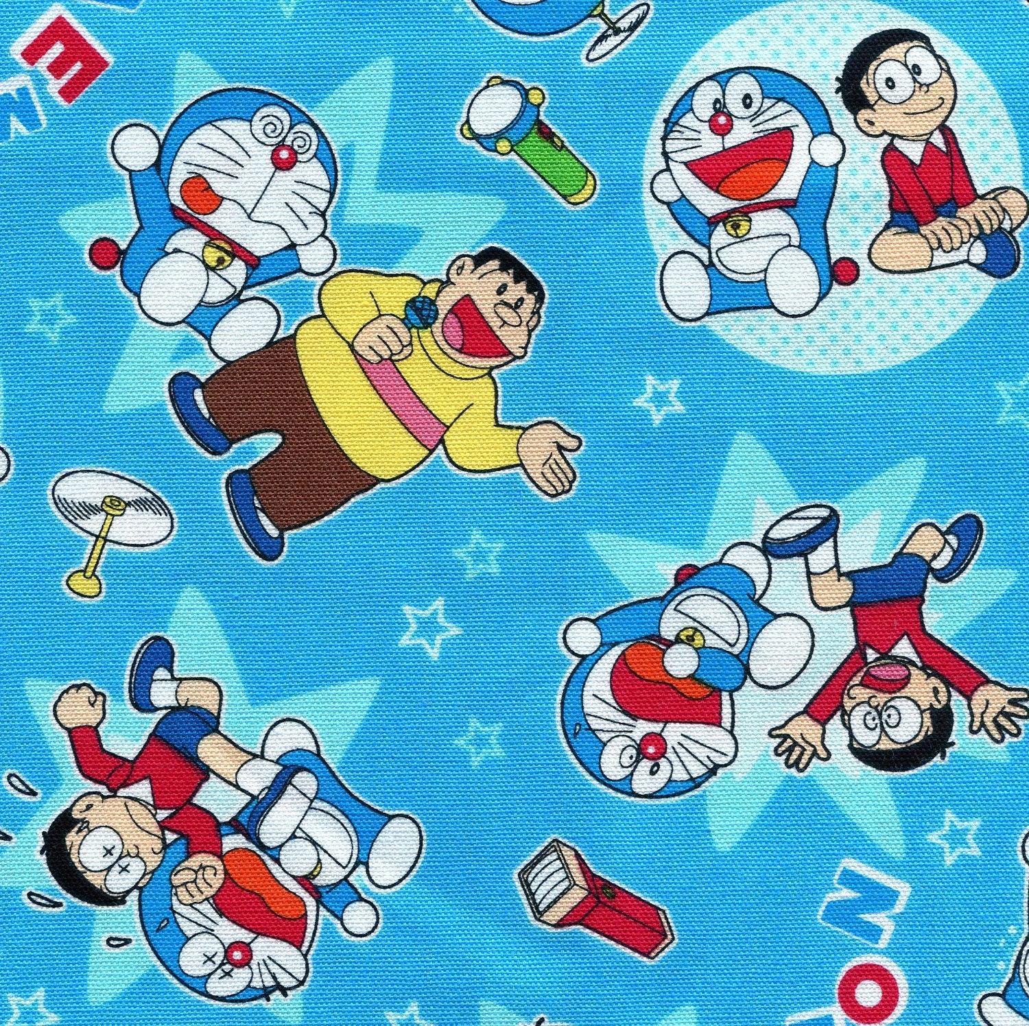 Japanese Cotton Fabric Doraemon and by ThisandThatFromJapan
