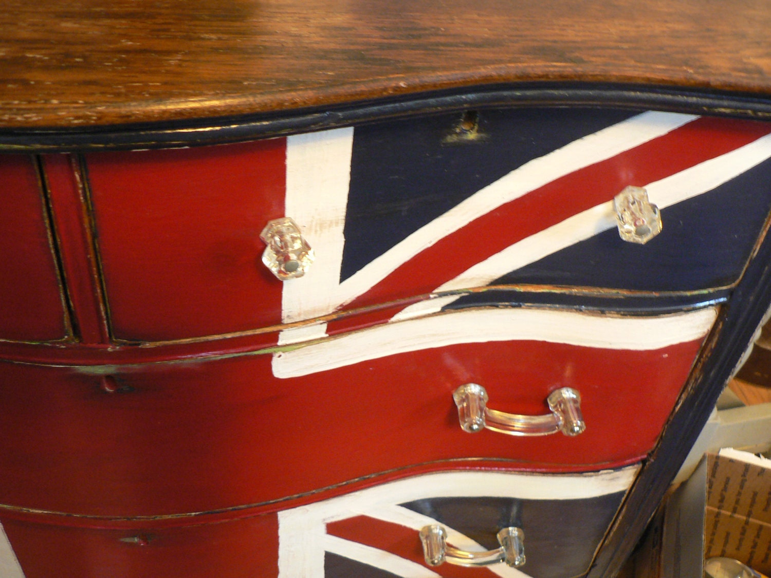 SPECIAL ORdER : Super CHiC hand painted Union JACK English flag antique wood Dresser (Special orders AVAILABLE)