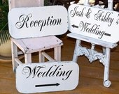 Wedding Signs RECEPTION / WEDDING / NAMES Custom Set of 3 w/ Arrows Free Stakes 15 x 7