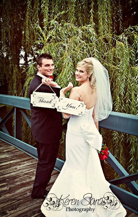 THANK YOU Wedding Signs Wedding Decorations Photo Props Vintage Style 12x6 Set of 2