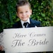 Here Comes The Bride Wedding Sign REVERSIBLE Flower Girl Ring Bearer 10x24 PERSONALIZED/FREE set of Mr and Mrs champagne tags