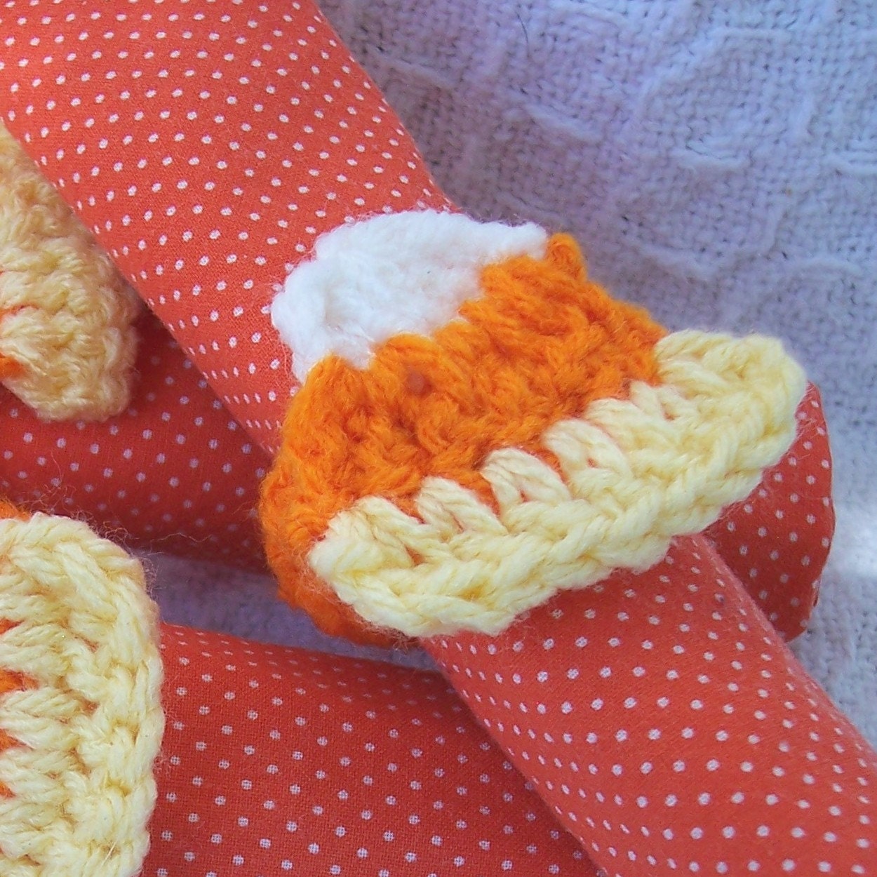 Candy Corn Napkin Rings - Fall Autumn Crocheted Napkin Rings Set of 4 Pumpkin Spice Orange, Yellow, White for Halloween and Thanksgiving