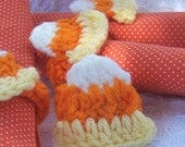 Candy Corn Napkin Rings - Fall Autumn Crocheted Napkin Rings Set of 4 Pumpkin Spice Orange, Yellow, White for Halloween and Thanksgiving