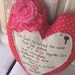 Heart Valentine Pillow - Primitive John 3:16 Embroidered Red and Pink Valentine's Day Pillow with Stacked Flower, Key and Buttons