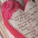 Heart Valentine Pillow - Primitive John 3:16 Embroidered Red and Pink Valentine's Day Pillow with Stacked Flower, Key and Buttons