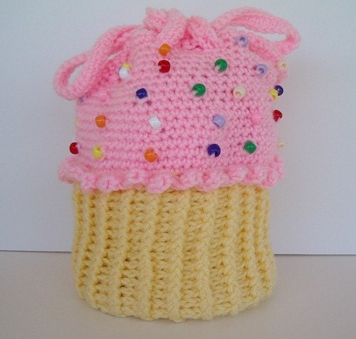 Cupcake Purse Crochet Strawberry Icing Yellow Cake