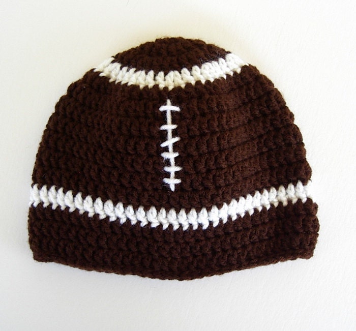 Childrens Football Crochet Hat Brown White