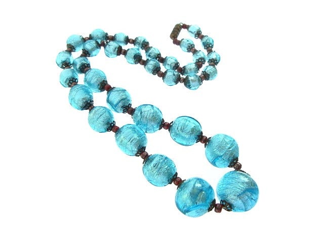 Vintage Murano Necklace Venetian Blue Glass Beads