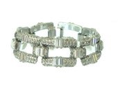 Art Deco Bracelet Wide Baguette Rhinestone Link 1920s Vintage Wedding Jewelry