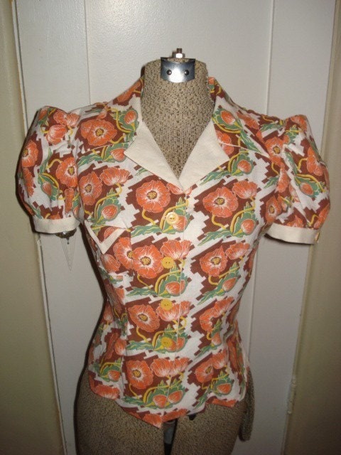 30s 40s blouse the Original Feedsack blouse made with vintage fabrics and buttons Custom made for you