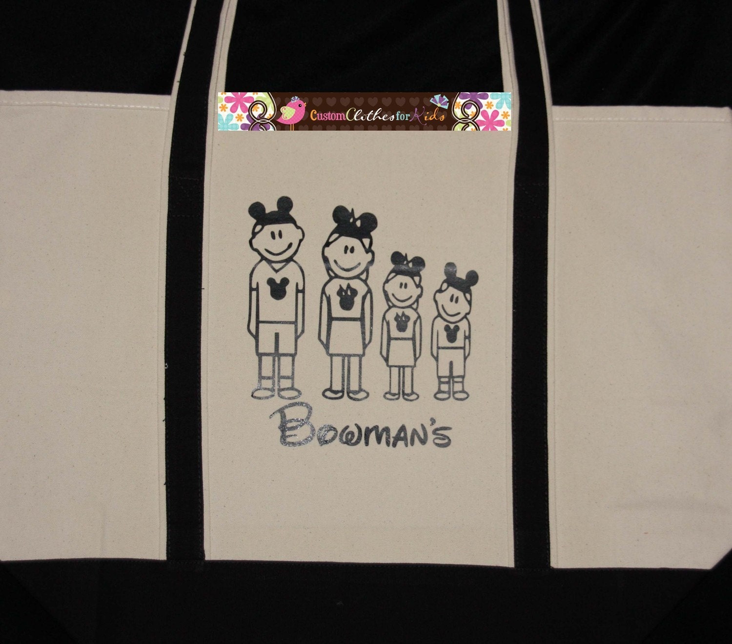 Custom Personalized Disney Stick People Family Summer Beach Vacation Tote Grocery Bag