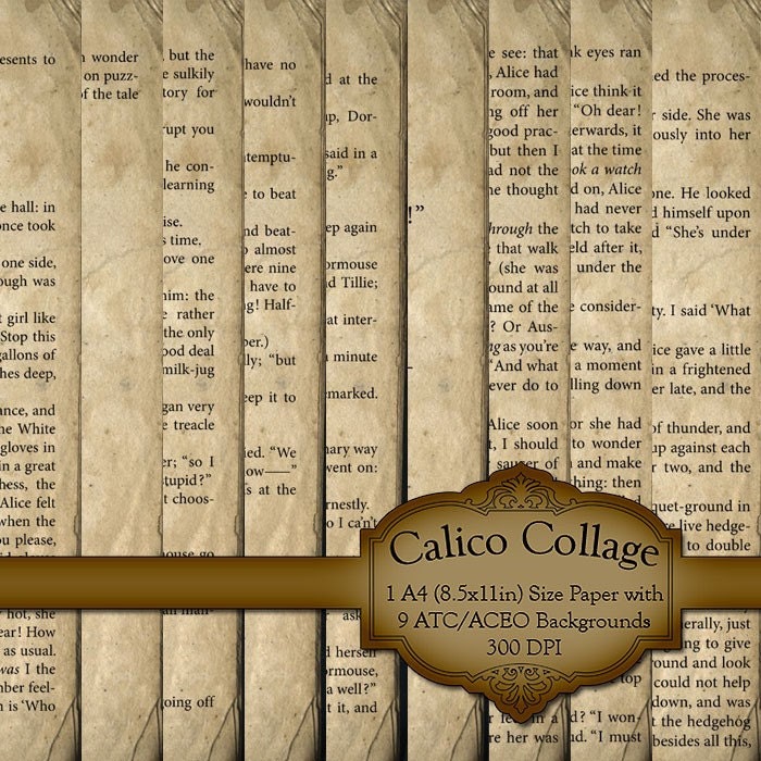 Alice in Wonderland Book Pages - Instant Download Digital Collage Sheet - 2.5x3.5 Tag ATC Size 372