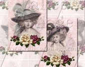 Victorian Ladies and Roses - Instant Download Printable Digital Collage Sheet - 2.5x3.5 Tags ATC ACEO 536