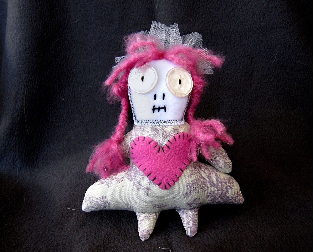 Nora - Halloween zombie hot pink ooak spooky rag doll