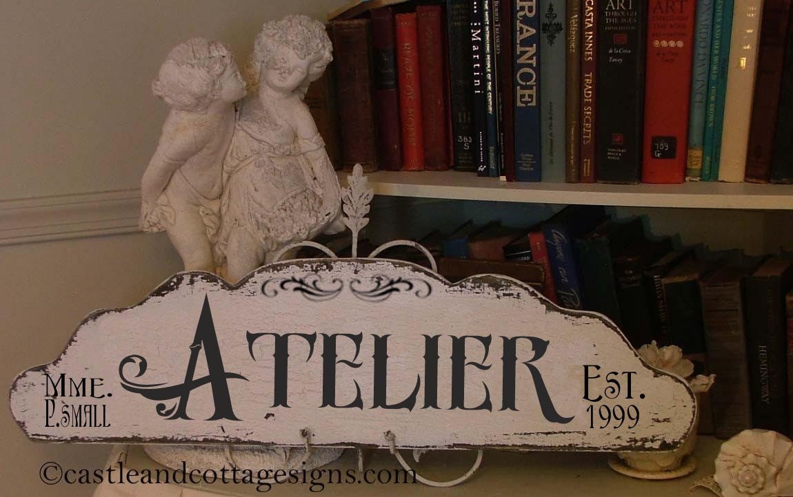 Atelier No. 2 custom studio sign handpainted vintage ornate font artist name Free Shipping