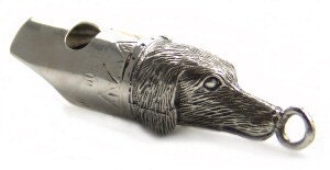 Sterling Silver Whistle with Dog Head Pendant -- Complimentary Ribbon or Cord