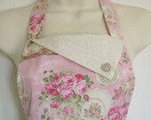 Plus Size Pink Retro Cottage Chic Apron / Teapots Teacups Roses Motif