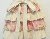 Cottage Chic Pink Roses and China Half Apron with Ruffles