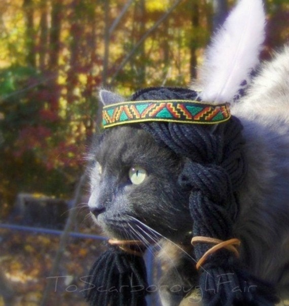 Cat Costume - Native American Inspired Wig with Headband - Catahontas
