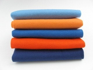 Wool Felt, Five Piece Collection, Blue and Orange