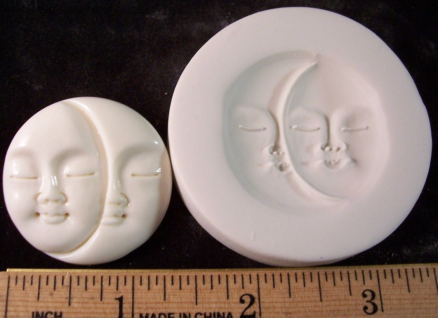 Crescent Moon & Sun Face Sleeping 1 1/4" - Hard Polymer Clay mold for use with clay