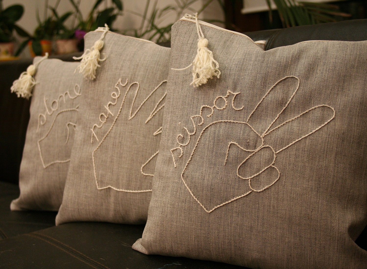 Set of Three Pillow cover, Stone, paper, scissor