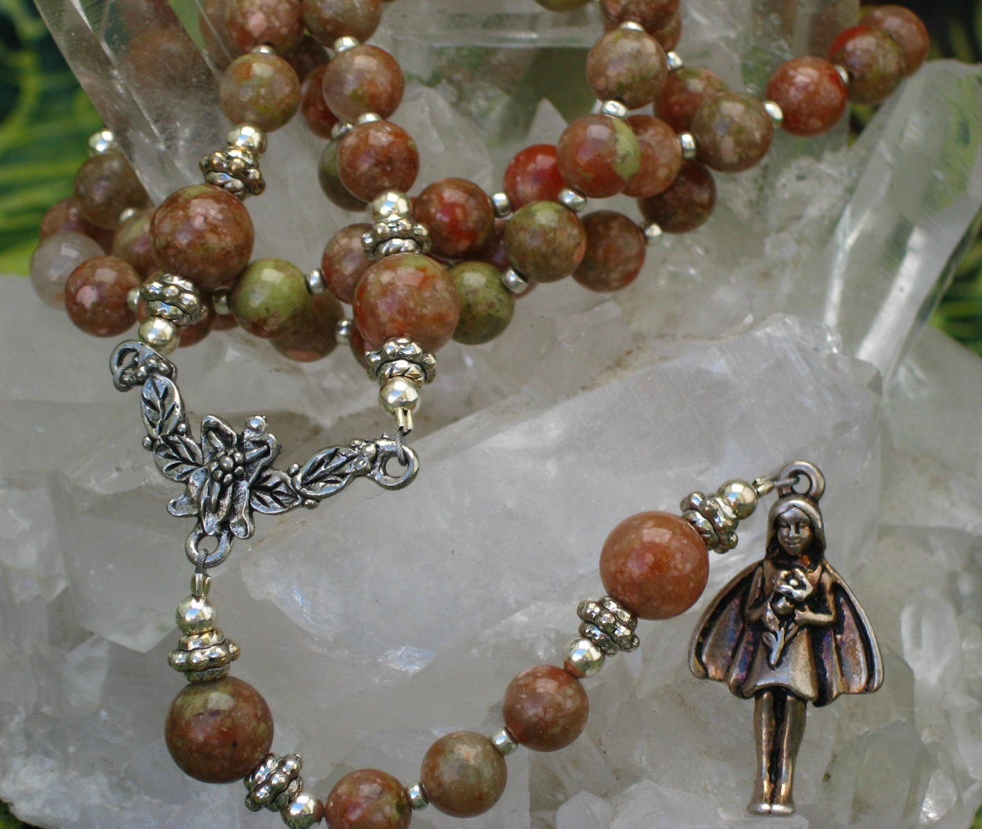 Pagan Spirit Fairy Rosary Necklace with Autumn Jasper
