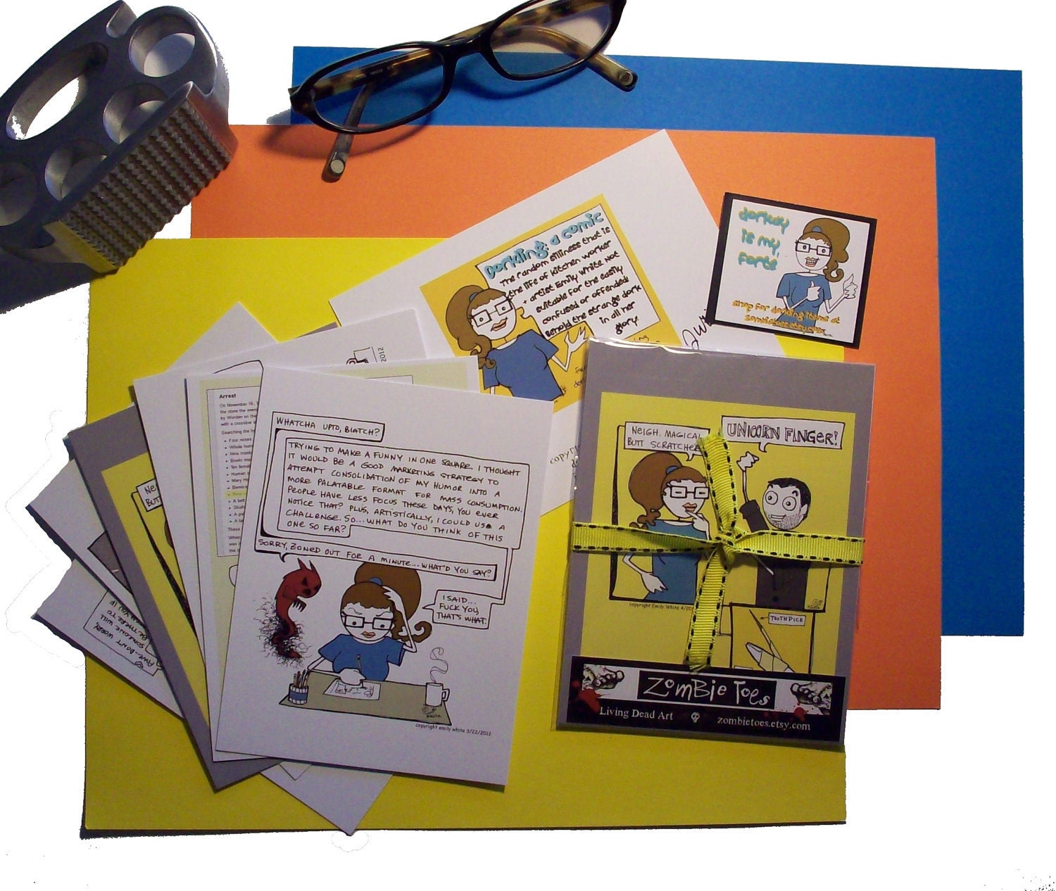 FULL SET of 6 Dorkling Comic Strip color Print funny hermit artist kitchen worker humor illustration art