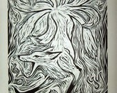 Foxfire - hand-pulled hand-cut linocut print 3 of 7