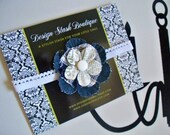 Be Unique Layered Denim Flower on a Dainty White Lace Headband or Clip - Babies Toddlers Girls Teens Women - Design Stash Collection