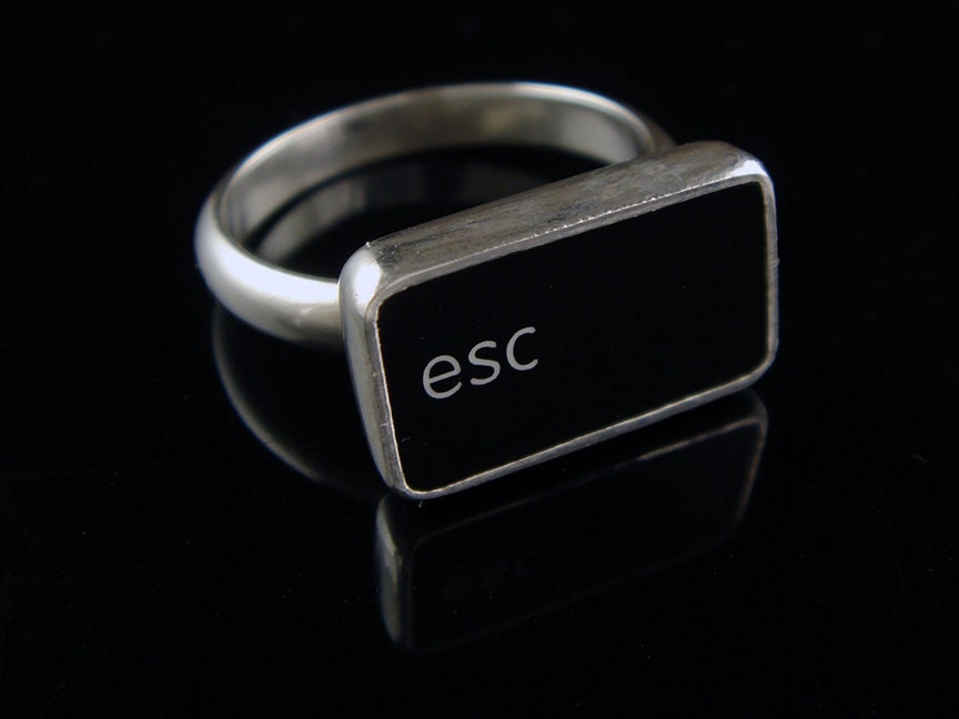 Computer Key Jewelry - Made to Order- Sterling Black or White ESC Ring