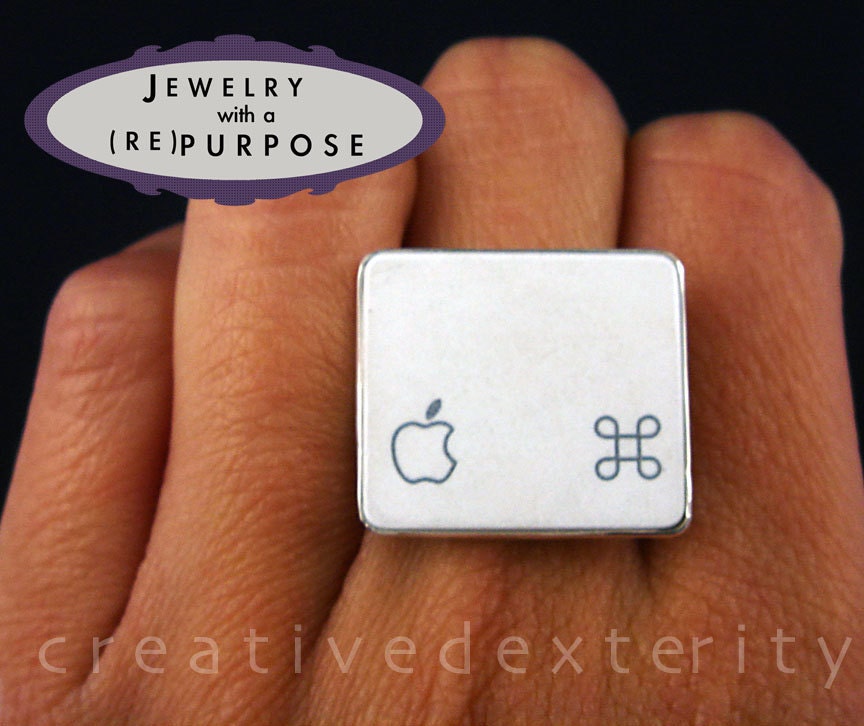 Computer Key Jewelry - Custom Made to Order- Sterling Black or White Command Key Ring