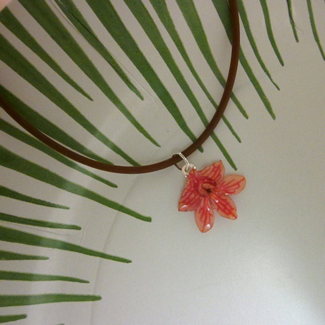 Real Vanda Orchid - Light Pink Flower on comfy brown cord