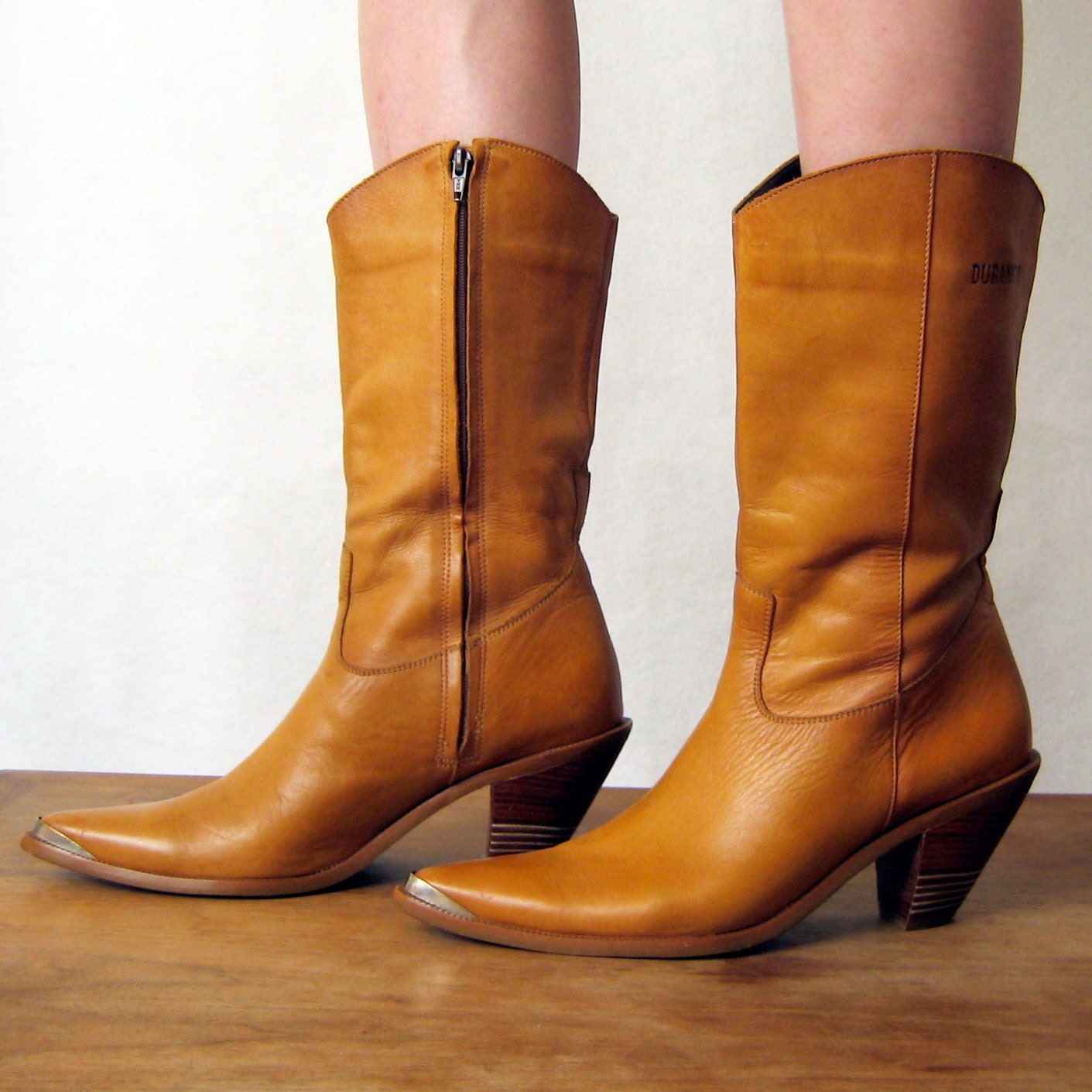 s a l e // CAMEL LEATHER Durango stacked heel cowgirl boots, 8