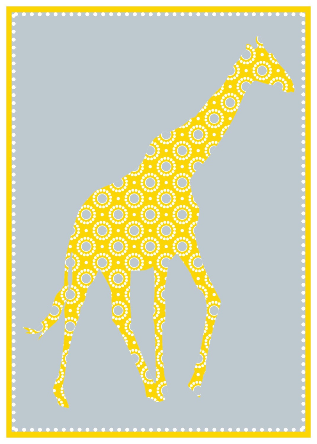 Baby nursery Giraffe and Elephant Silhouette Yellow & Gray, 5x7 set of four printables, gender neutral